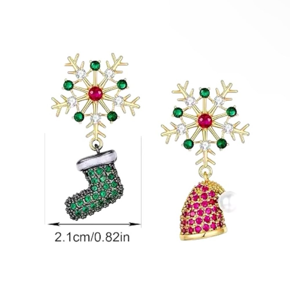Snowflake Christmas Earrings - Rhinestone Luxury Crystal Drop Earrings - Picture 4 of 7